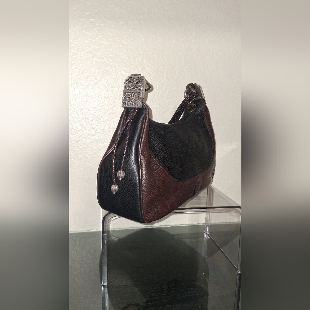 Brighton Elegant Black and Brown Leather Women's Bag Classic Hanging Charm - Picture 11 of 16
